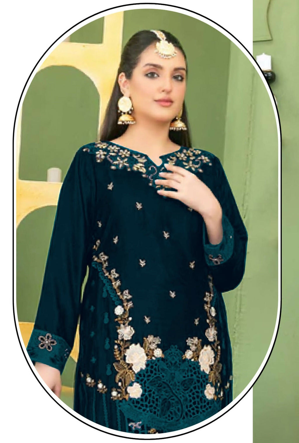 Anaita Green Velvet Suit with Embroidery Sequence Work | Grocsy