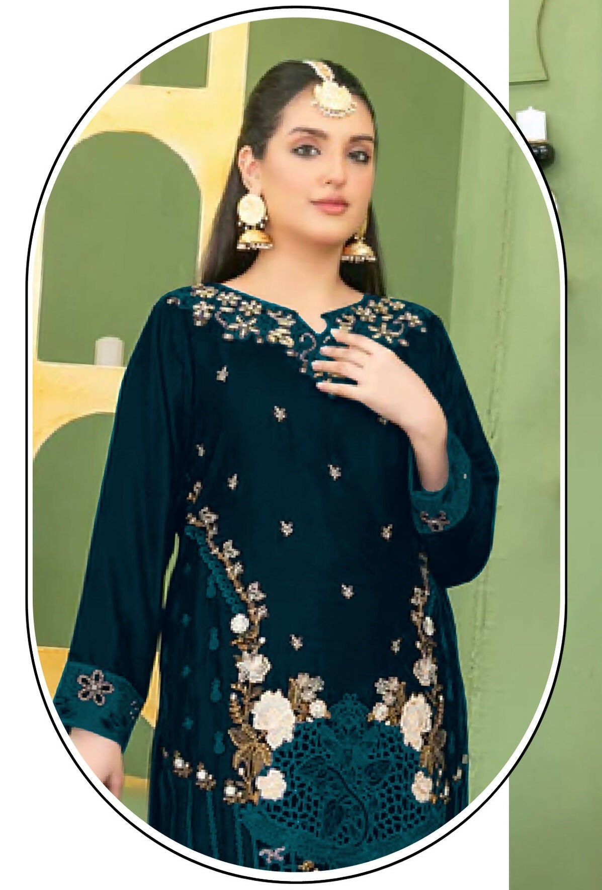 Anaita Green Velvet Suit with Embroidery Sequence Work | Grocsy