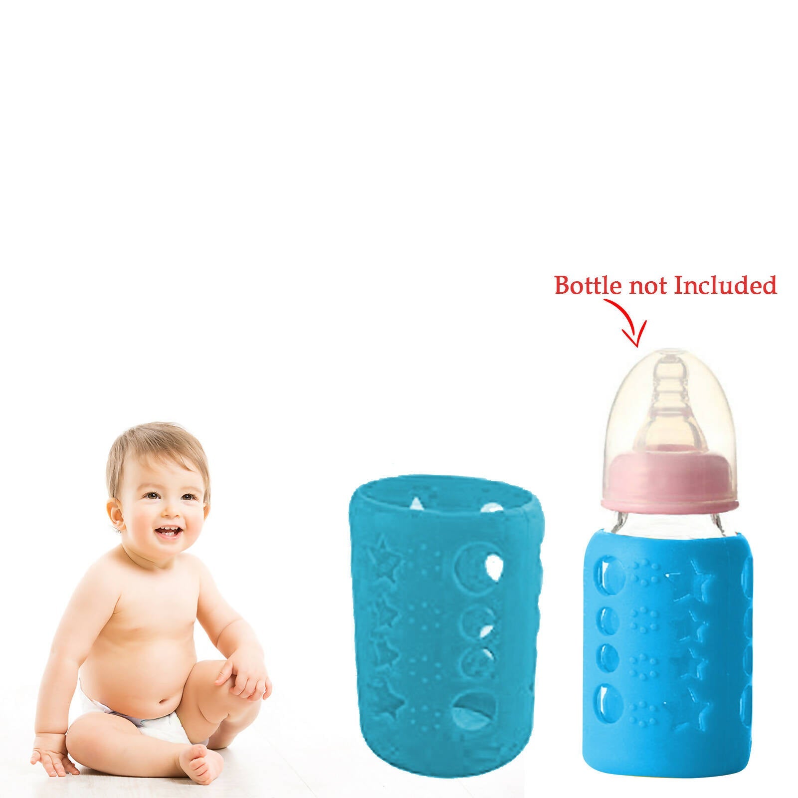 Safe-O-Kid Silicone Baby Feeding Bottle Cover Cum Sleeve for Insulated Protection 120mL- Blue | Grocsy