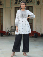 Juniper Women's White Rayon Staple Printed Straight Clothing Set | Grocsy