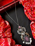 Joban Fashion Onion Pink Brass Monalisa Stone Dual Tone Beaded Pendant Chain Necklace | Grocsy