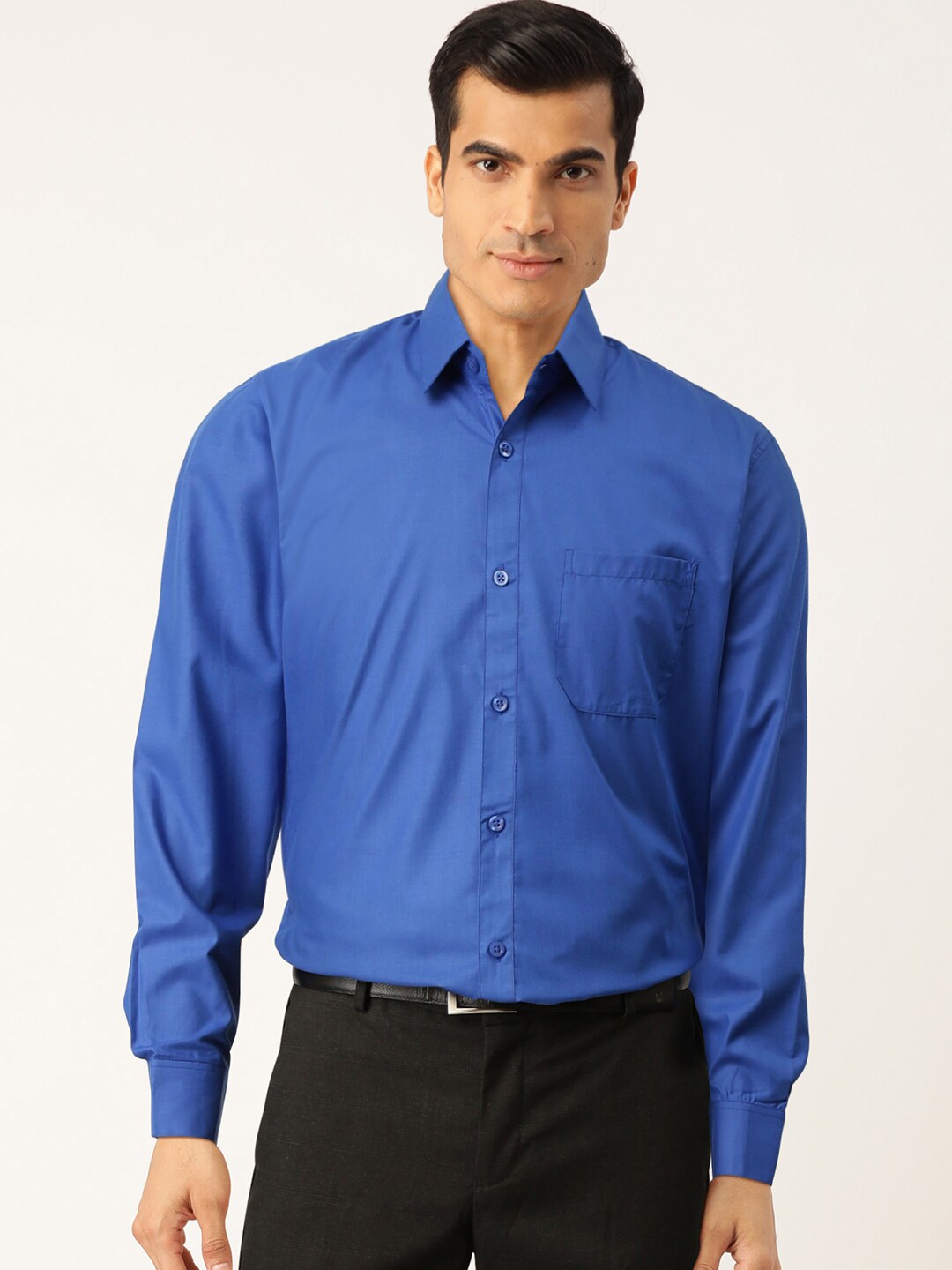 Jainish Men's Cotton Solid Royal Blue Formal Shirt's ( SF 361Royal ) | Grocsy
