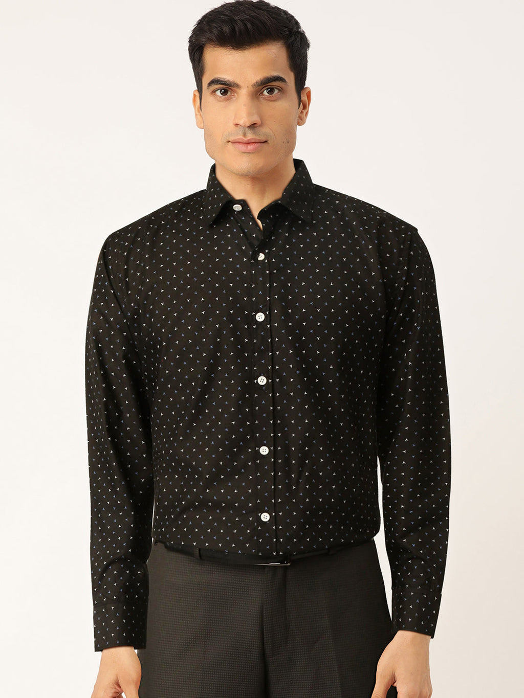Jainish Black Men's Cotton Printed Formal Shirts ( SF 716Black ) | Grocsy