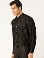 Jainish Black Men's Cotton Printed Formal Shirts ( SF 716Black ) | Grocsy