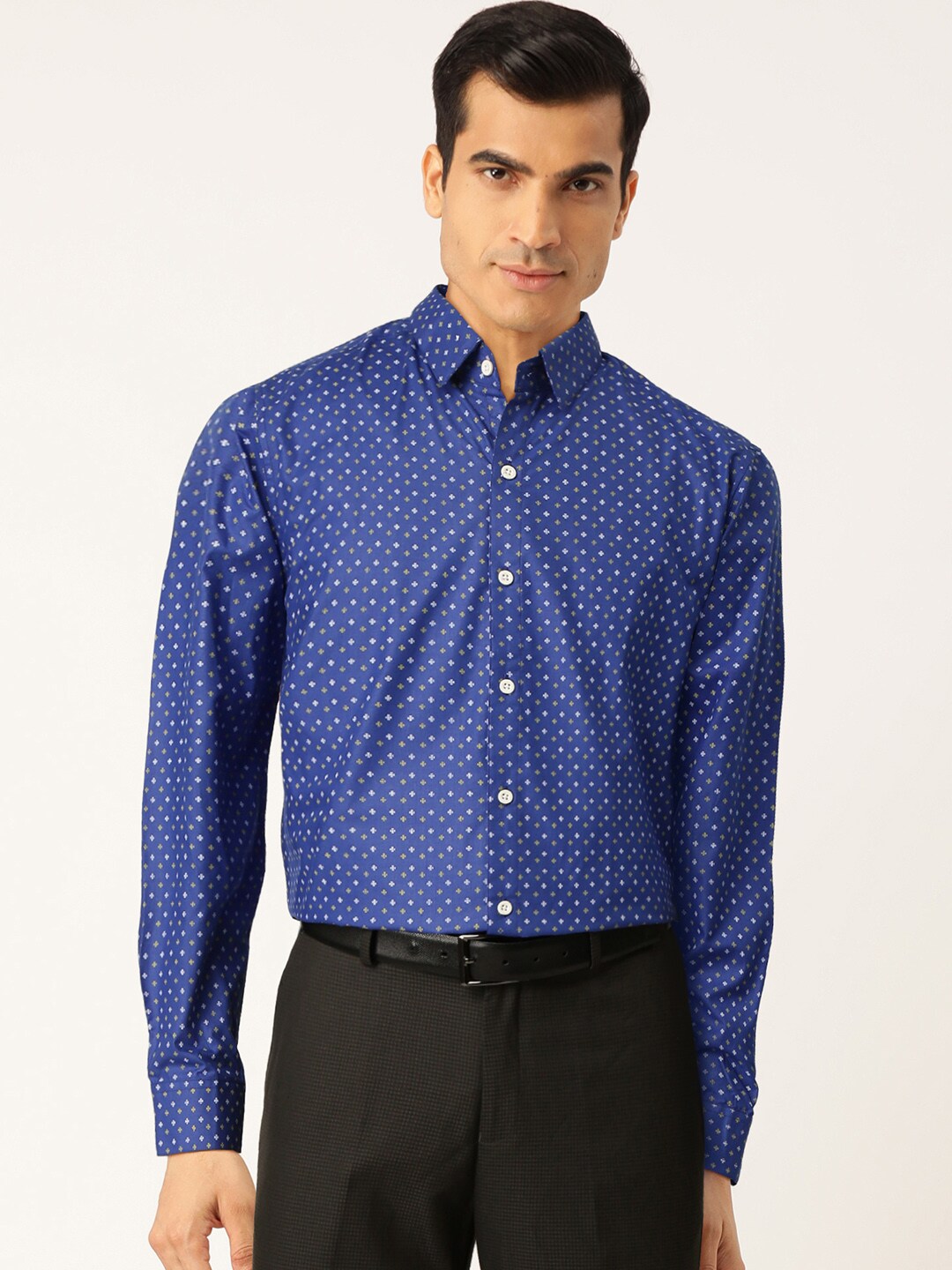 Jainish Blue Men's Cotton Printed Formal Shirts ( SF 716Blue ) | Grocsy