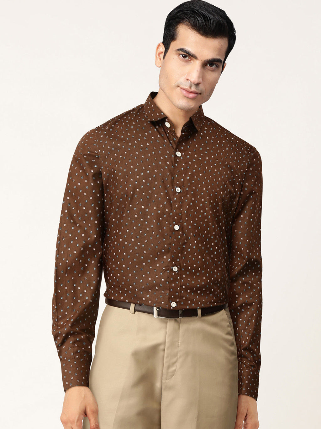 Jainish Brown Men's Cotton Printed Formal Shirts ( SF 716Coffee ) | Grocsy