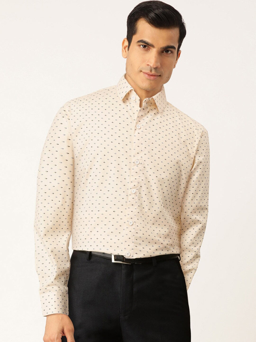 Jainish Cream Men's Cotton Printed Formal Shirts ( SF 716Cream ) | Grocsy