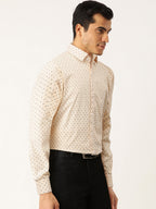 Jainish Cream Men's Cotton Printed Formal Shirts ( SF 716Cream ) | Grocsy
