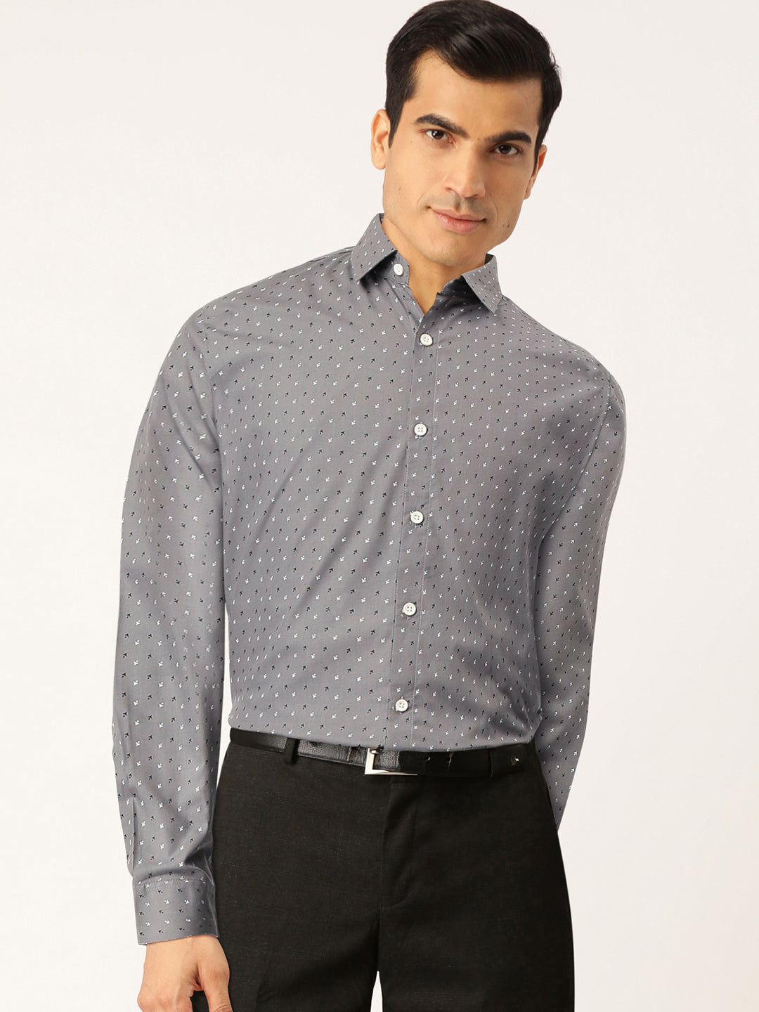 Jainish Grey Men's Cotton Printed Formal Shirts ( SF 716Grey ) | Grocsy