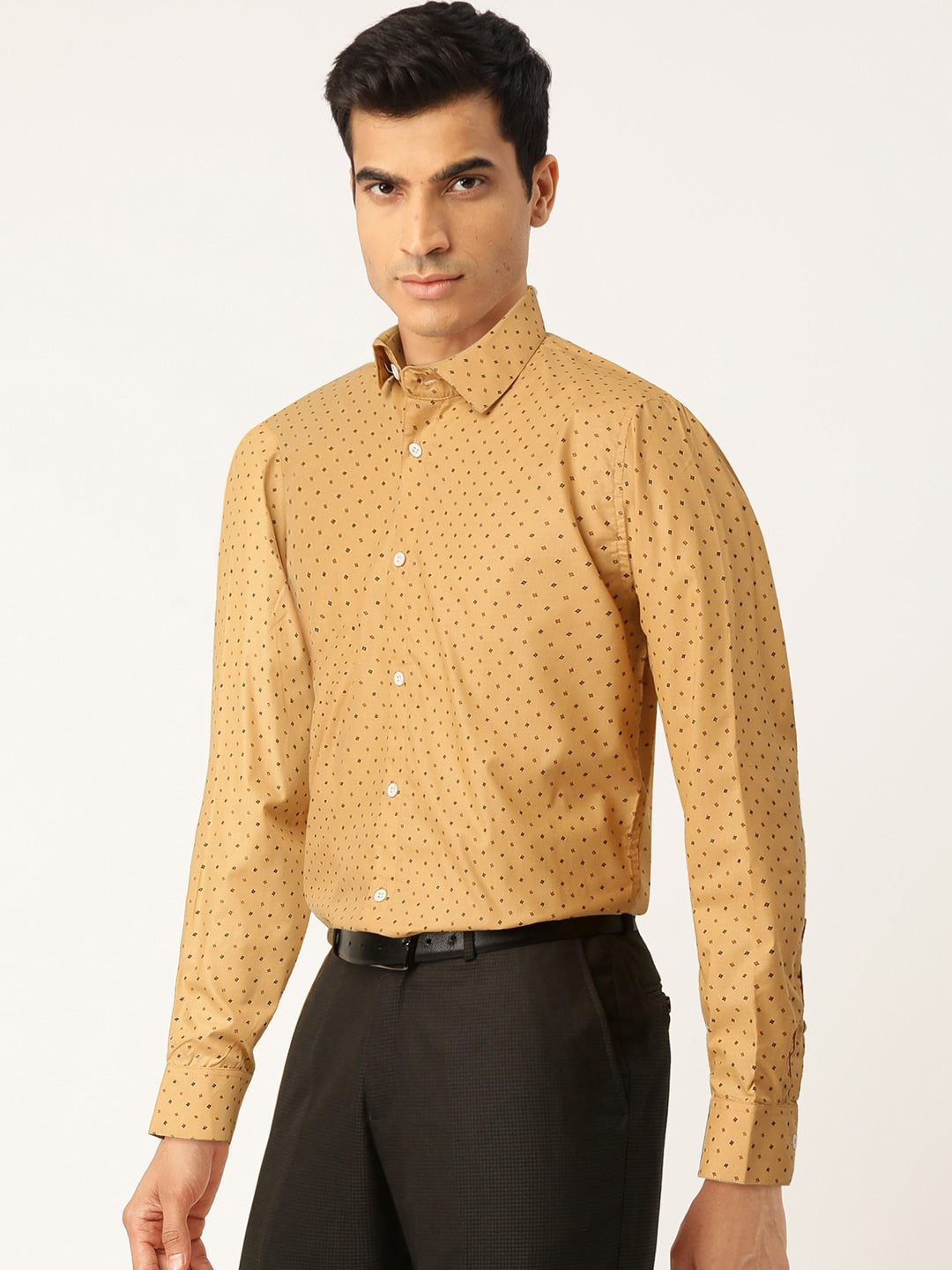 Jainish Yellow Men's Cotton Printed Formal Shirts ( SF 716Mustard ) | Grocsy