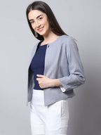 Even Apparels Grey Polywool Open Front Statement Women's Jacket (BF740) | Grocsy