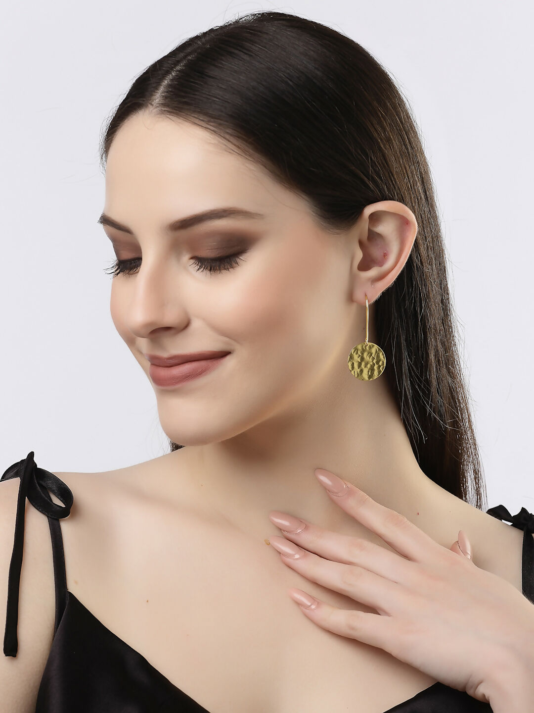 NVR Women Gold-Polished Fish Hook Circle Drop Earrings | Grocsy
