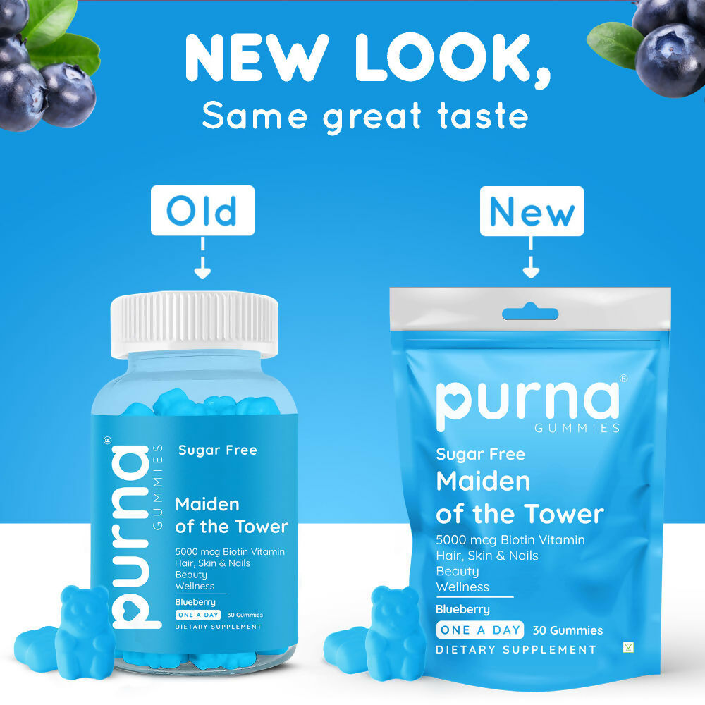 Purna Gummies Hair Biotin Blueberry Sugar Free Gummies with Vitamin B12 for Hair & Nails | Grocsy