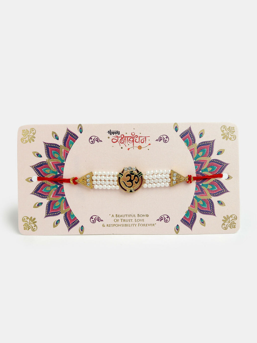 NVR Men Set of 4 Gold-Toned Stone-Studded & Beaded Rakhi With Roli Chawal | Grocsy