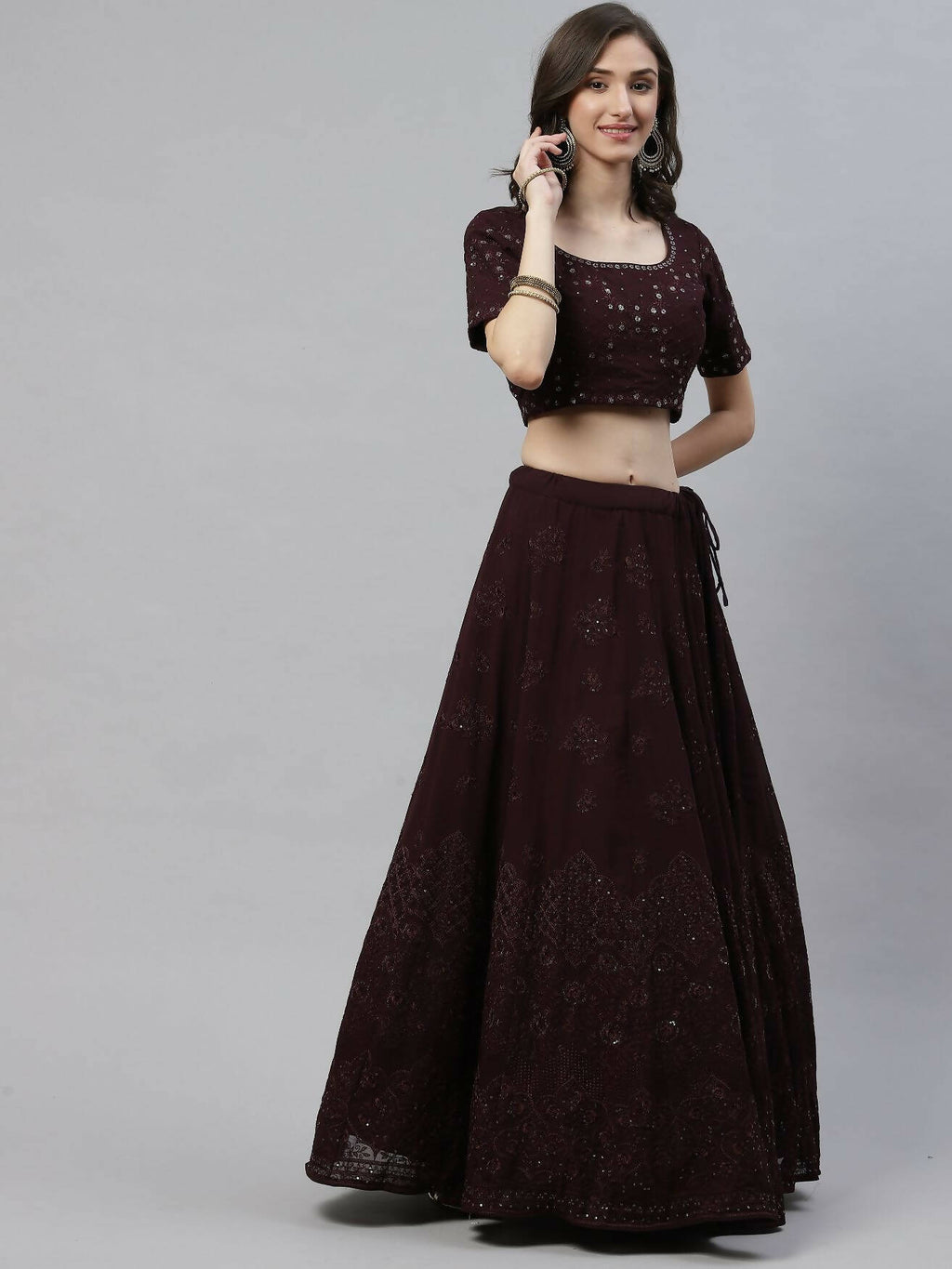 Purple Georgette Thread with Sequins Embroidered work Lehenga Choli with Dupatta - Jivika | Grocsy