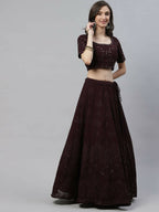 Purple Georgette Thread with Sequins Embroidered work Lehenga Choli with Dupatta - Jivika | Grocsy