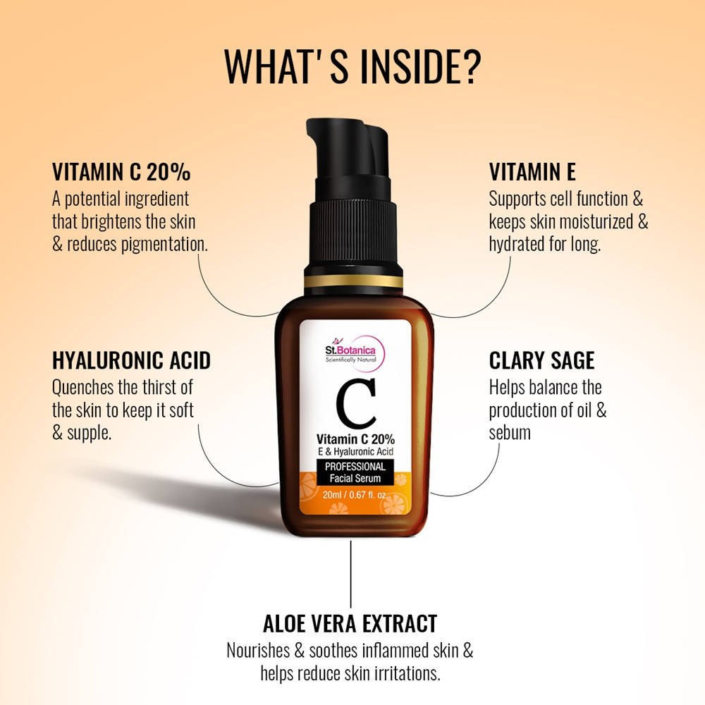 St.Botanica Vitamin C 20% E & Hyaluronic Acid Professional Facial Serum | Grocsy