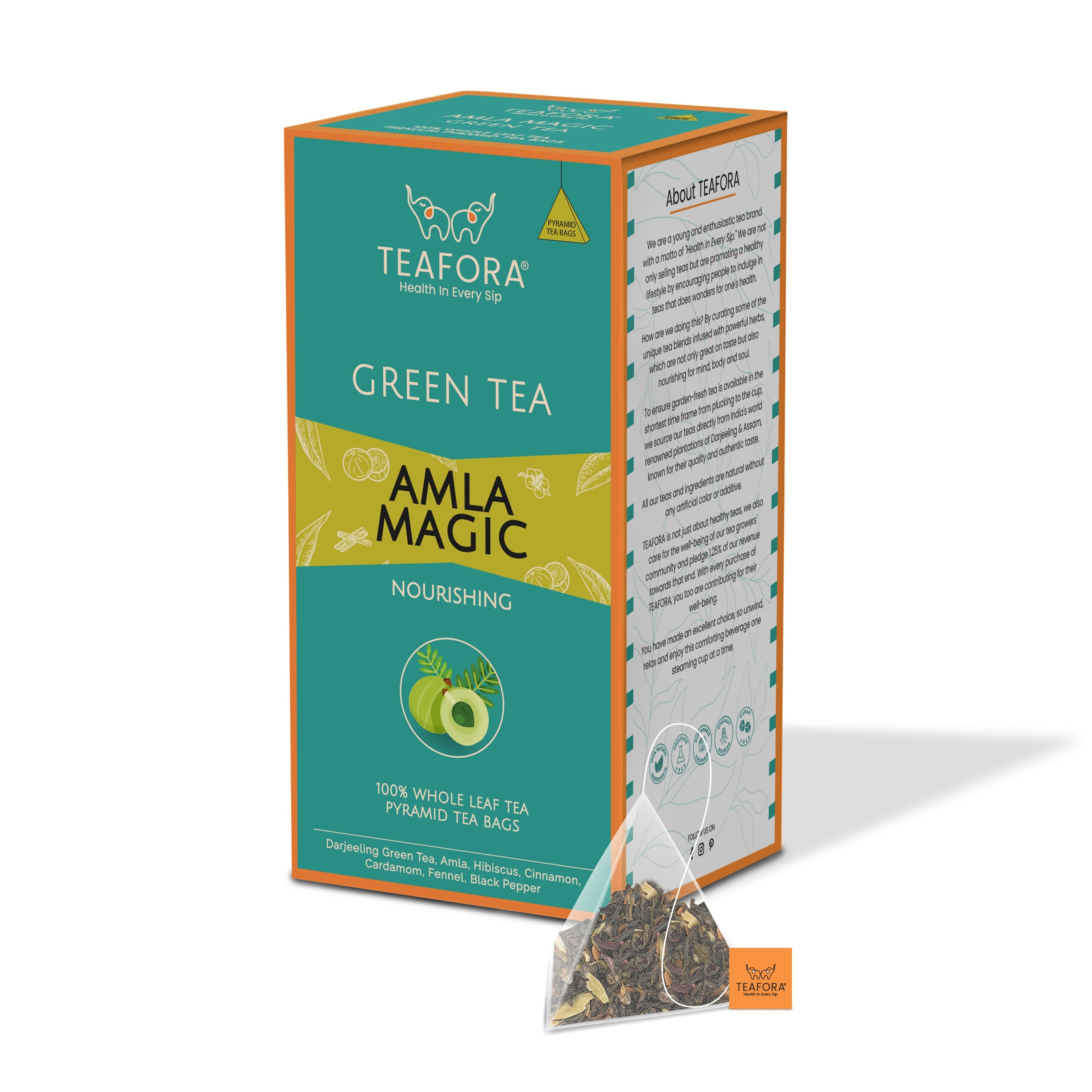TEAFORA Amla Magic Green Tea | 20 Count Pyramid Tea Bags | Grocsy