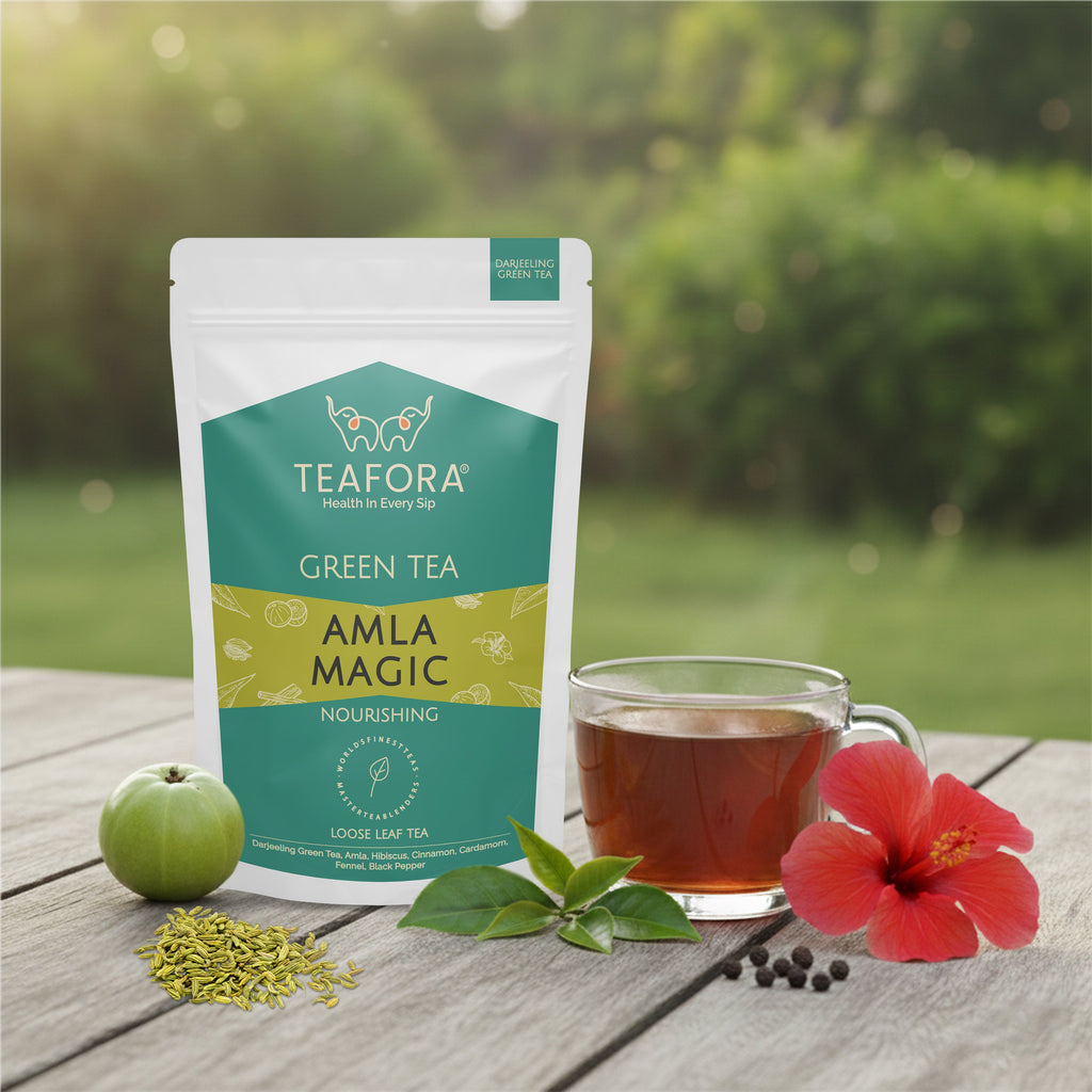TEAFORA Amla Magic Green Tea | Whole Leaf Tea | Blended with Amla, Hibiscus, Fennel, Cardamom & Cinnamon | 100% NATURAL | Brew Hot or Iced Tea | Grocsy
