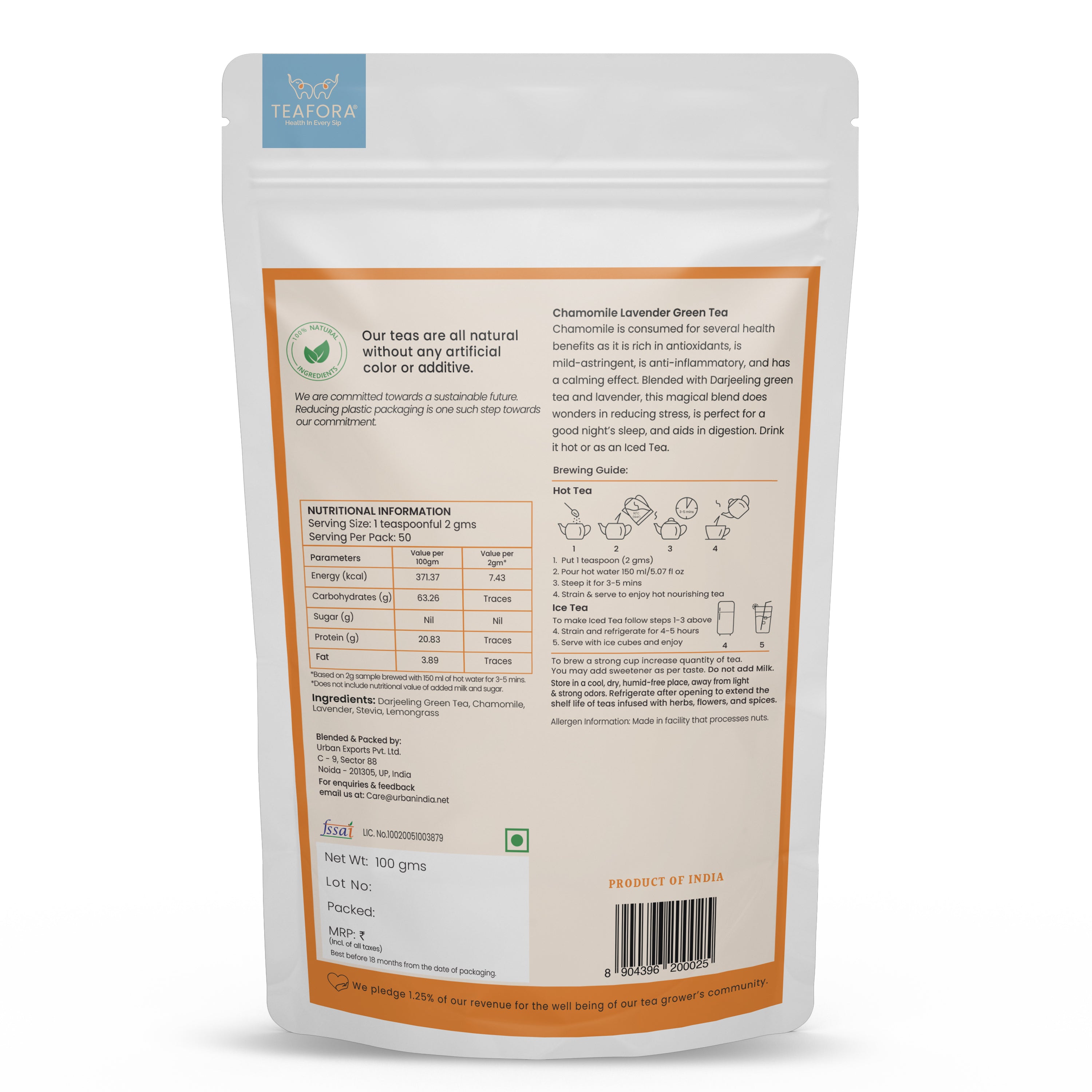 TEAFORA Chamomile Lavender Green Tea | Loose Leaf Tea | Calming & Relaxing Chamomile Sleep Tea | Bedtime Tea | 100% NATURAL | Brew Hot or Iced Tea | Grocsy