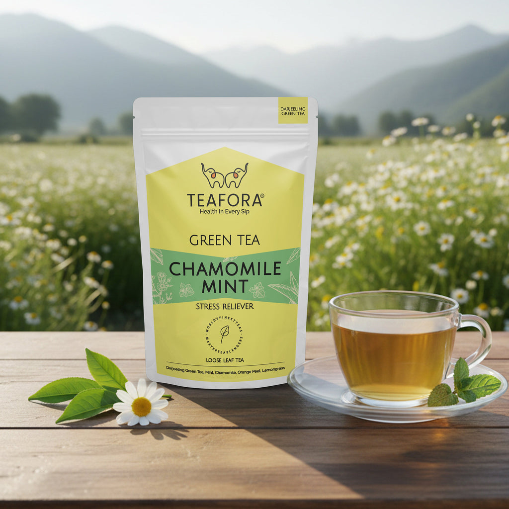 TEAFORA Chamomile Mint Green Tea | Darjeeling Loose Leaf Tea | Natural Sleep Tea with Calming & Relaxing Properties | 50 Cups Hot or Iced Tea | Grocsy