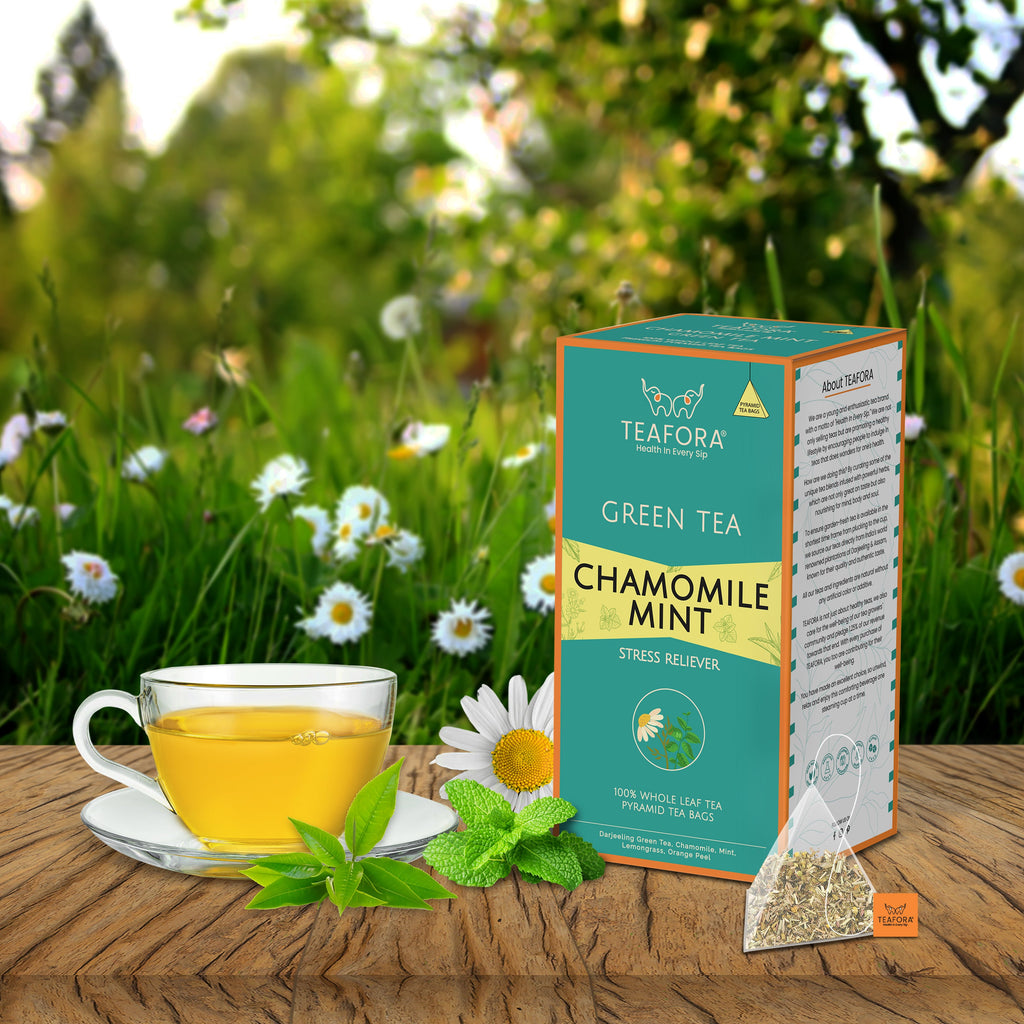 TEAFORA Chamomile Mint Green Tea | 20 Count Pyramid Tea Bags | Grocsy