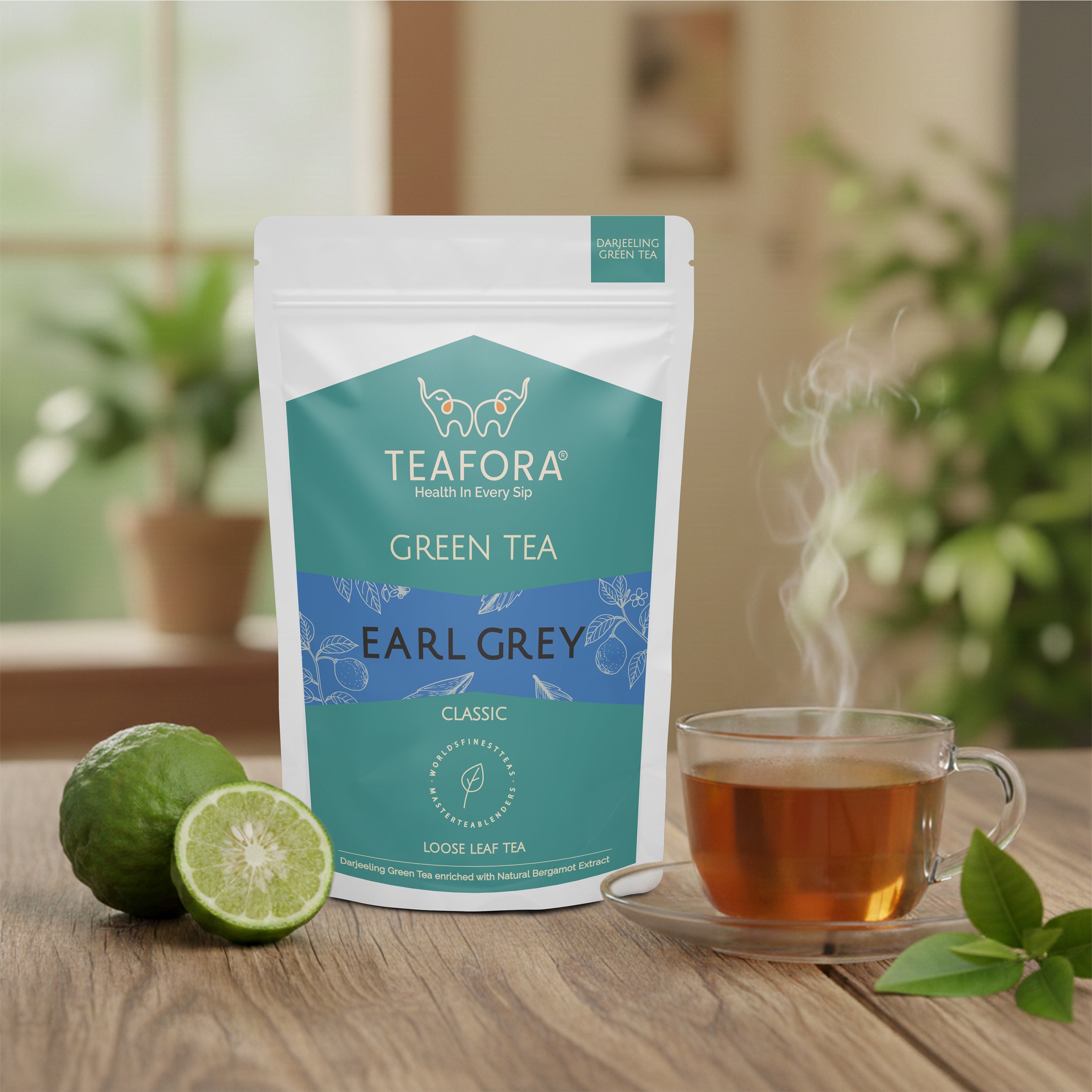 TEAFORA Earl Grey Green Tea | Darjeeling Loose Leaf Tea Enriched with Natural Bergamot Extract | 100% NATURAL | 50 Cups Hot or Iced Tea | Grocsy