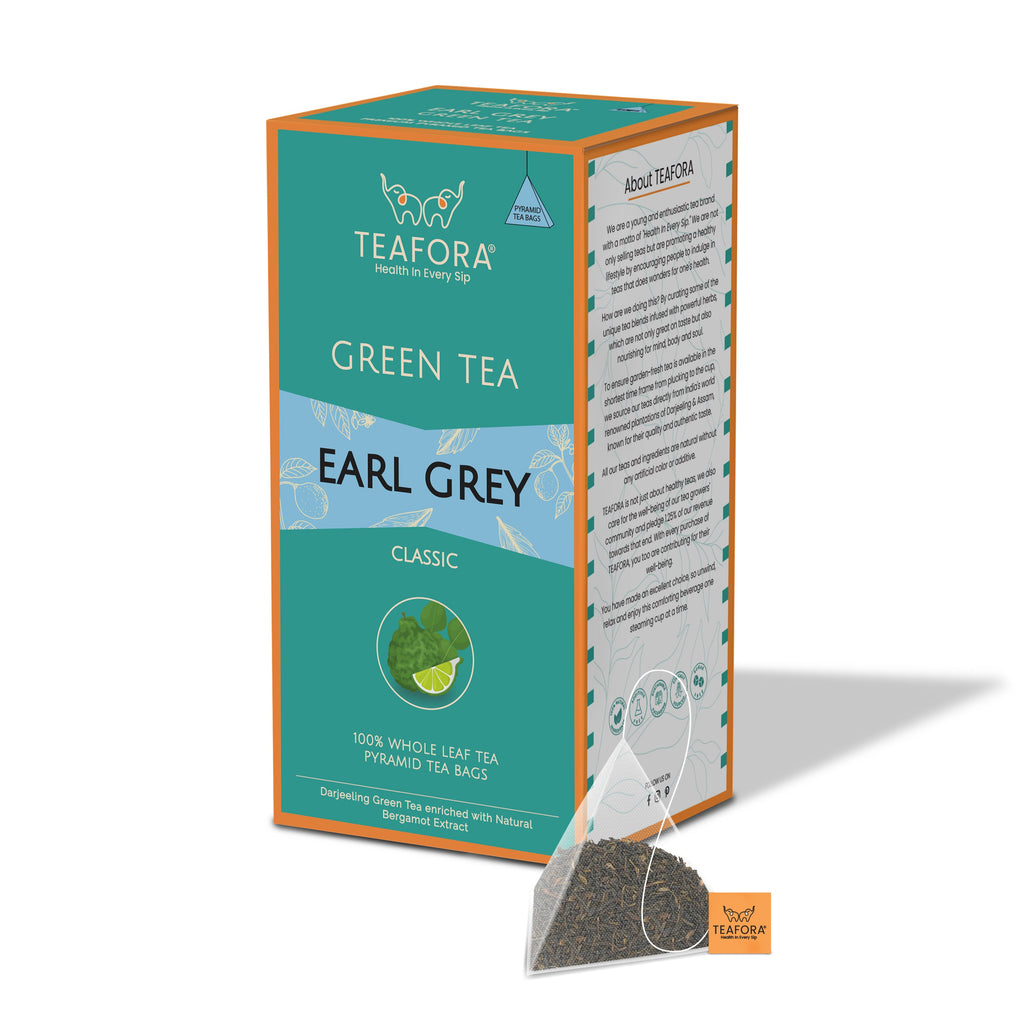 TEAFORA Earl Grey Green Tea | 20 Count Pyramid Tea Bags | Grocsy
