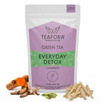 TEAFORA Everyday Detox Green Tea | Darjeeling Loose Leaf | 100% Natural Turmeric, Ashwagandha, Cardamom, Shatavari, Stevia | 50 Cups Hot Tea or Iced Tea | Grocsy