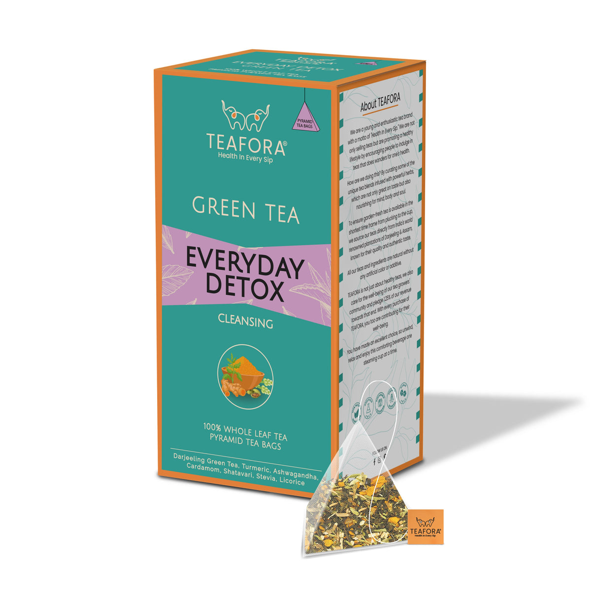 TEAFORA Everyday Detox Green Tea Bags | 20 Count Pyramid Tea Bags | Grocsy