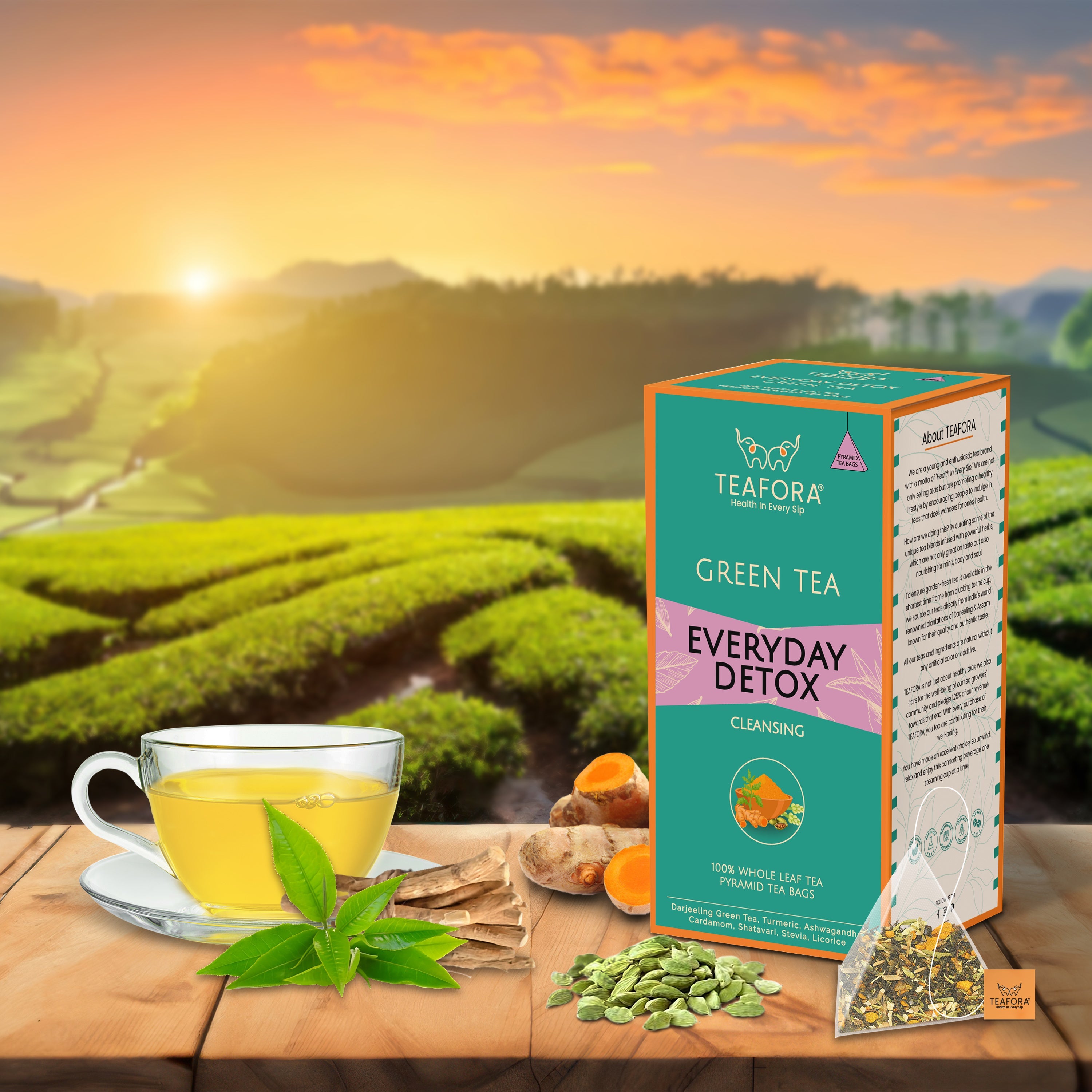 TEAFORA Everyday Detox Green Tea Bags | 20 Count Pyramid Tea Bags | Grocsy
