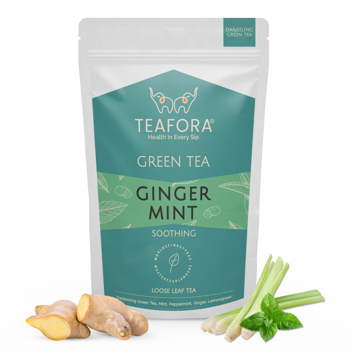 TEAFORA Ginger Mint Green Tea | Relaxing & Calming | Premium Darjeeling Loose Leaf | Immune Support Tea for Daily Wellness | 50 Cups Hot Tea or Iced Tea | Grocsy
