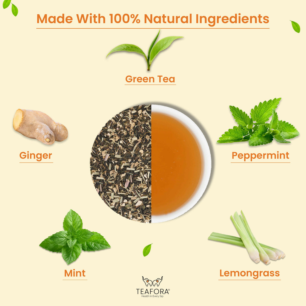 TEAFORA Ginger Mint Green Tea | Relaxing & Calming | Premium Darjeeling Loose Leaf | Immune Support Tea for Daily Wellness | 50 Cups Hot Tea or Iced Tea | Grocsy