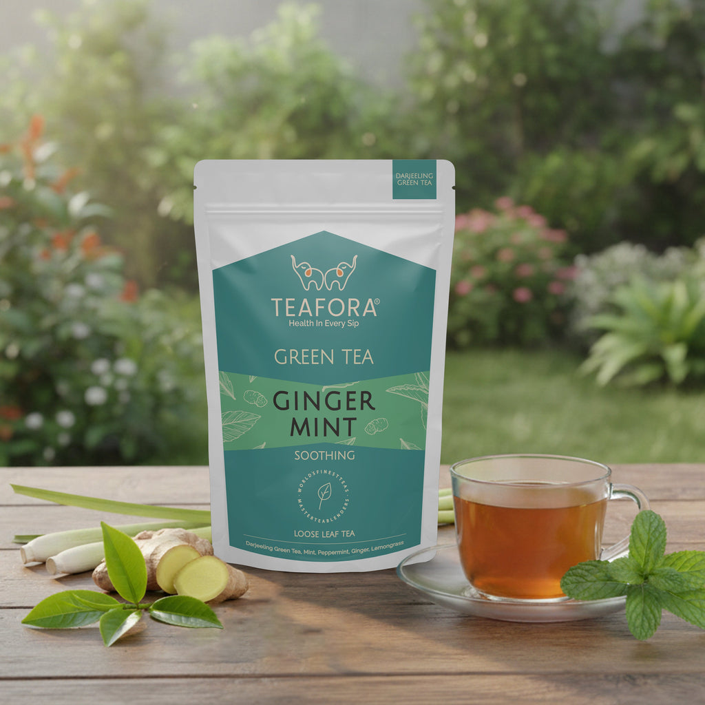 TEAFORA Ginger Mint Green Tea | Relaxing & Calming | Premium Darjeeling Loose Leaf | Immune Support Tea for Daily Wellness | 50 Cups Hot Tea or Iced Tea | Grocsy