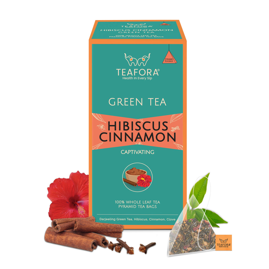 TEAFORA Hibiscus Cinnamon Green Tea | 20 Count Pyramid Tea Bags | Grocsy