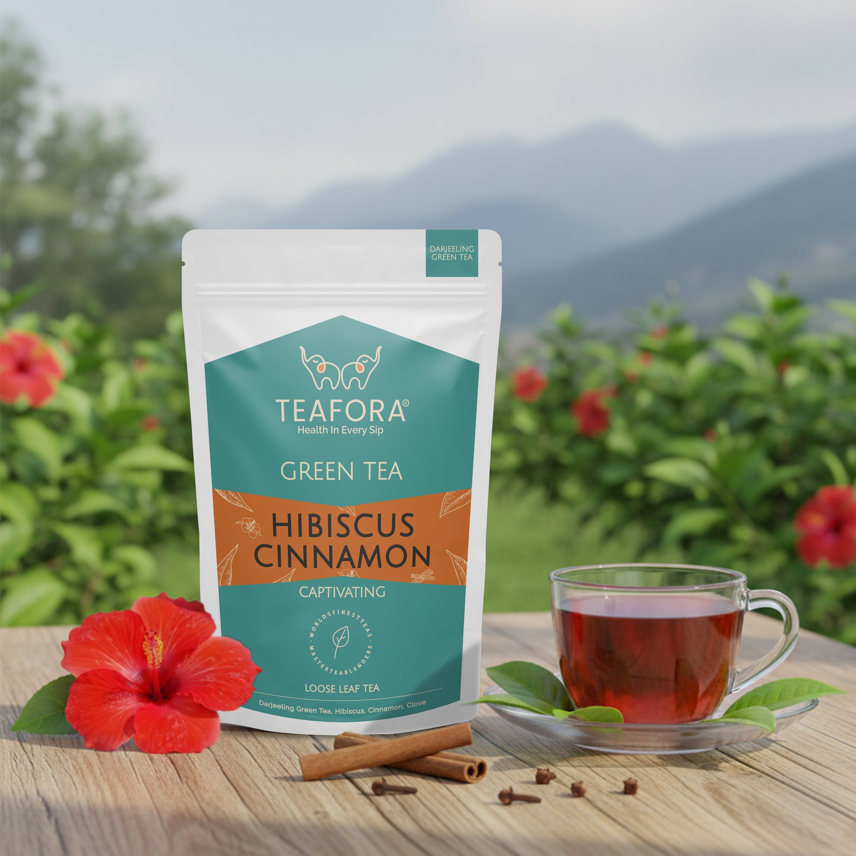 TEAFORA Hibiscus Cinnamon Green Tea | Darjeeling Loose Leaf | 100% Natural Hibiscus Flower, Cinnamon & Clove | Delicious & Refreshing | Brew Hot or Iced Tea | Grocsy