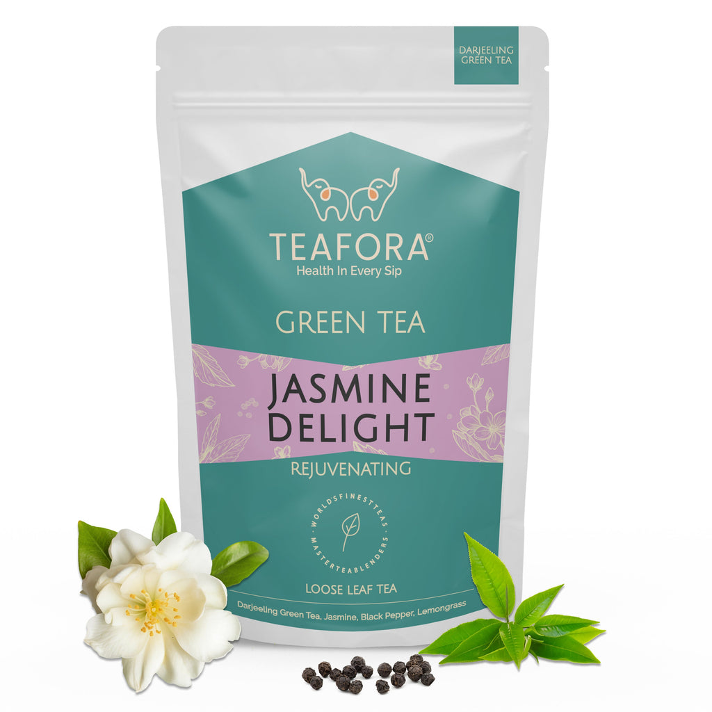 TEAFORA Jasmine Delight Green Tea | Darjeeling Loose Leaf Tea with All Powerful Antioxidants | Supports Immunity |Calming, Relaxing & Bedtime Tea | 50 Cups Hot or Iced Tea | Grocsy