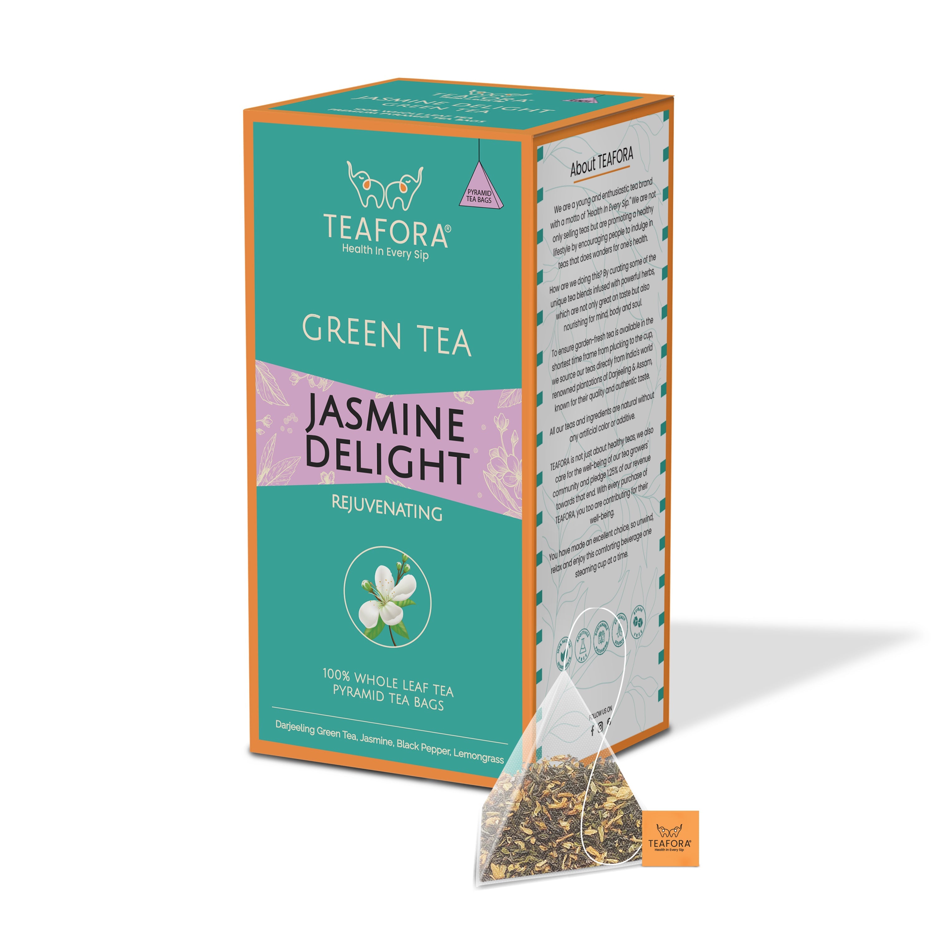 TEAFORA Jasmine Delight Green Tea | 20 Count Pyramid Tea Bags | Grocsy