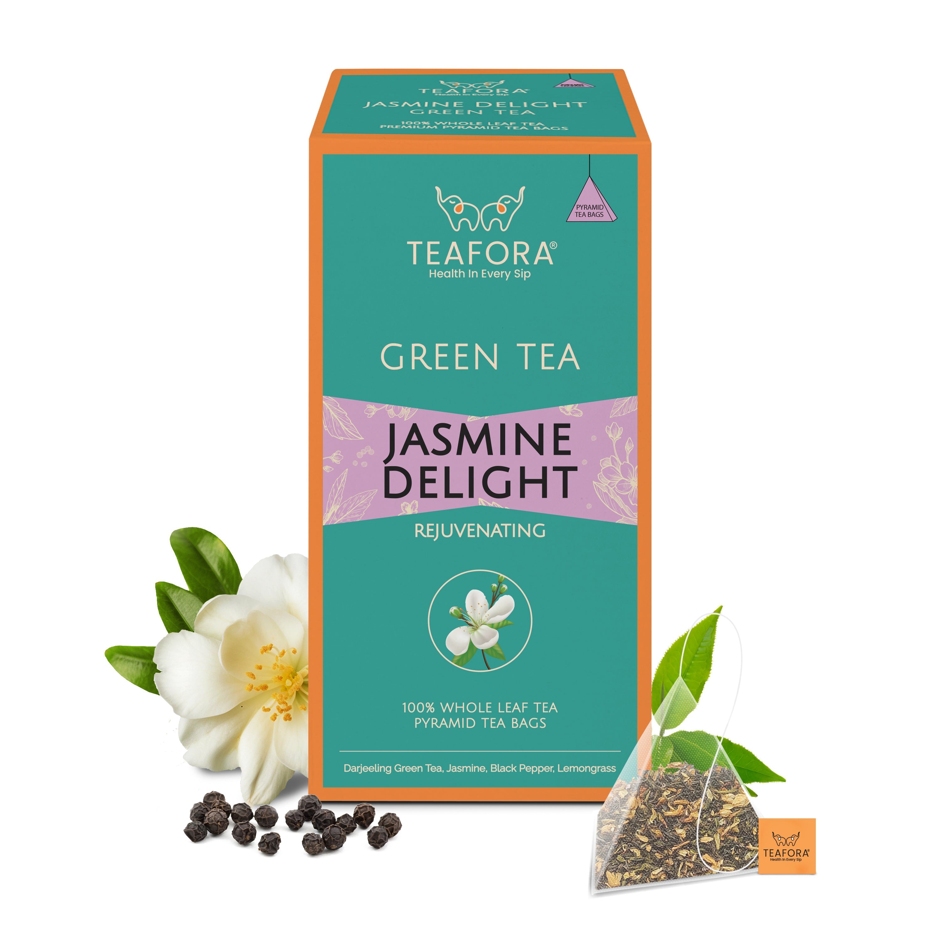 TEAFORA Jasmine Delight Green Tea | 20 Count Pyramid Tea Bags | Grocsy