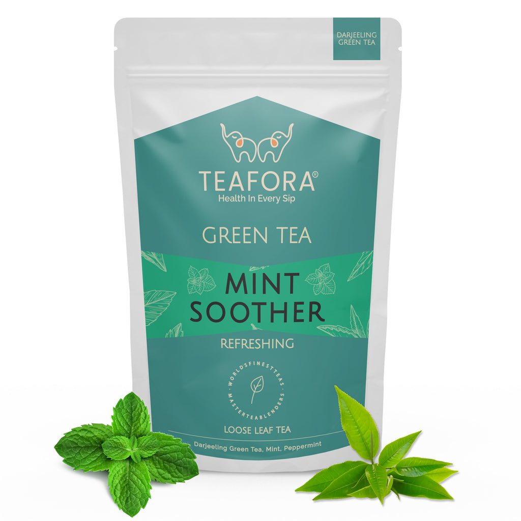 TEAFORA Mint Soother Green Tea | Darjeeling Loose Leaves | Blended with Fresh Mint & Peppermint Leaves | Refreshing & Calming Tea | 50 Cups Hot or Iced Tea | Grocsy