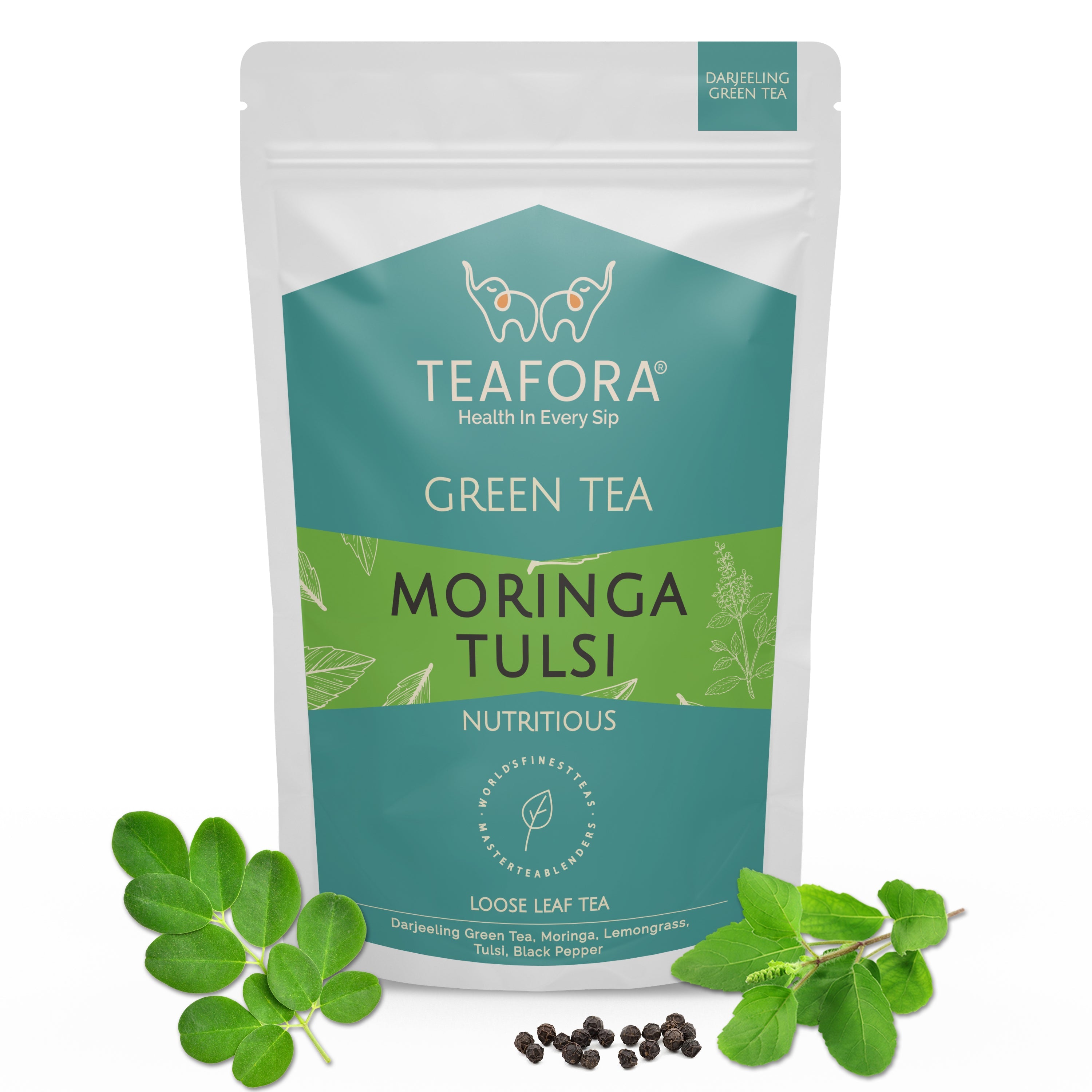 TEAFORA Moringa Tulsi Green Tea | Darjeeling Loose Leaf Tea | 100% Natural Moringa & Tulsi Leaves | Immune Support Tea | Grocsy
