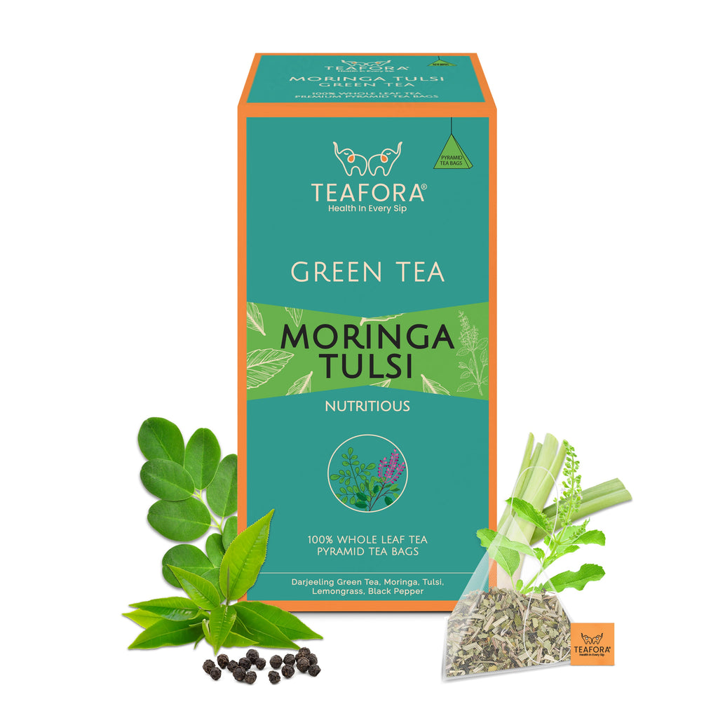 TEAFORA Moringa Tulsi Green Tea | 20 Count Pyramid Tea Bags | Grocsy