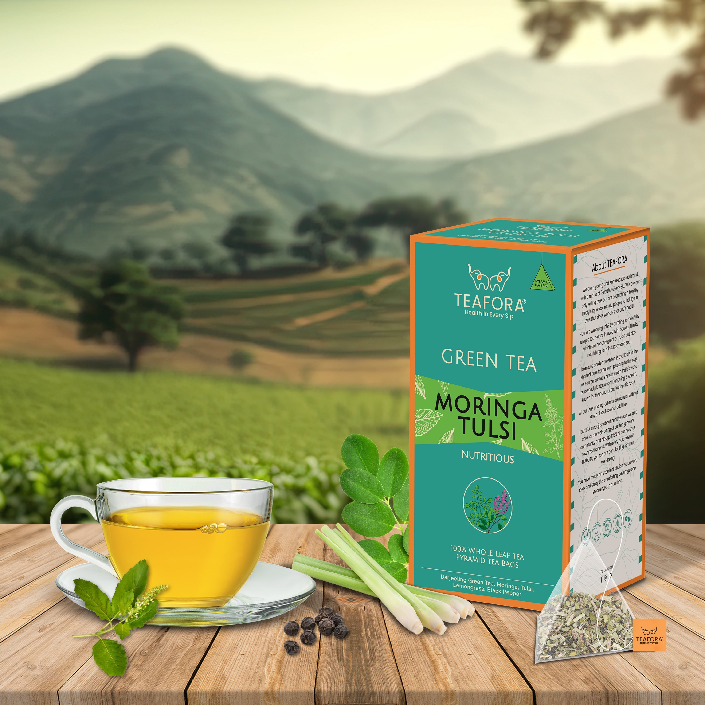 TEAFORA Moringa Tulsi Green Tea | 20 Count Pyramid Tea Bags | Grocsy