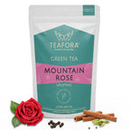 TEAFORA Mountain Rose Green Tea | Loose Leaf Tea | Blended with Rose Petals, Blue Cornflower & Cinnamon | 100% NATURAL INGREDIENTS | Brew Hot or Iced Tea | Grocsy
