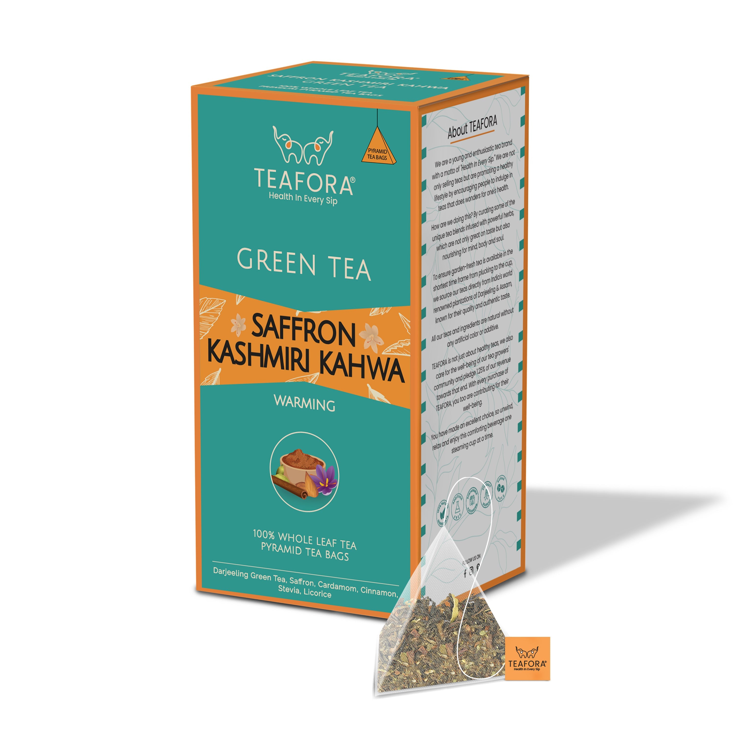 TEAFORA Saffron Kashmiri Kahwa | 20 Count Pyramid Tea Bags | Grocsy