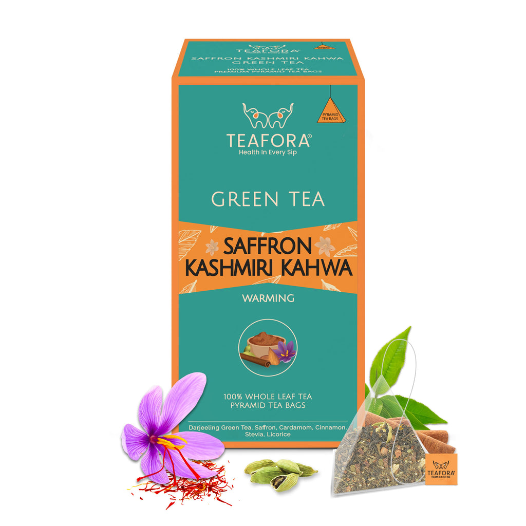 TEAFORA Saffron Kashmiri Kahwa | 20 Count Pyramid Tea Bags | Grocsy