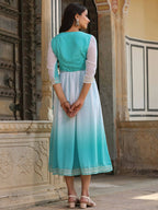 Juniper Women Teal Georgette Embroidered Maxi Dress | Grocsy
