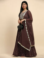 Brown Georgette Embroidered Lehenga choli with Dupatta - Dhara | Grocsy