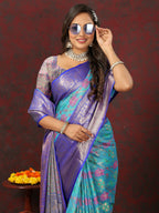 Lorenvalley Fashion Skyblue Cotton Woven Design Zari Meenakari Weaving Saree | Grocsy