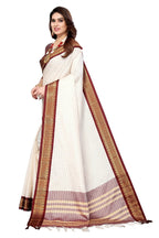 Vamika Weaving White Cotton Silk Saree (DEVAL MAROON) | Grocsy